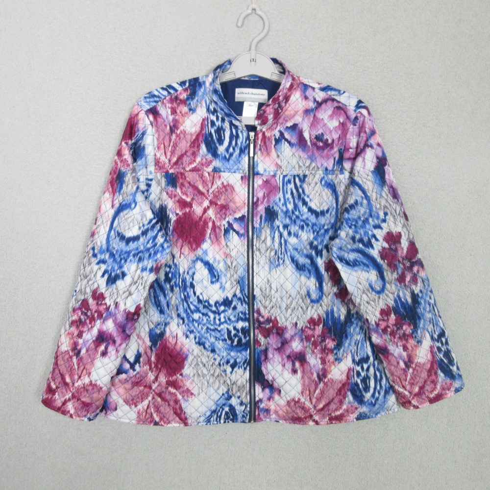 Alfred Dunner Quilted Jacket Womens 16P Blue Purple Floral Paisley Full Zip Mock